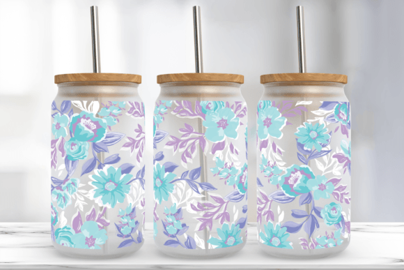 16 Oz Libbey Glass Can Floral Tumbler Graphics