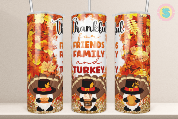 20Oz Turkey Gnome Thankful Tumbler Wrap Graphics