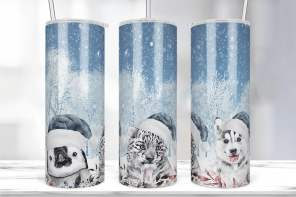 Animals Christmas Tumbler Wrap PNG: Graphics & Print Templates
