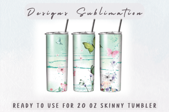 Butterflies and Flowers Tumbler PNG: Graphics for Print Templates