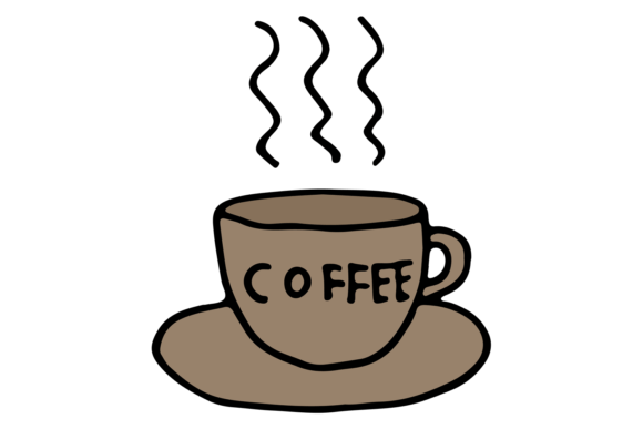 Coffee Cup Doodle Icon. Hot Drink Color Graphics