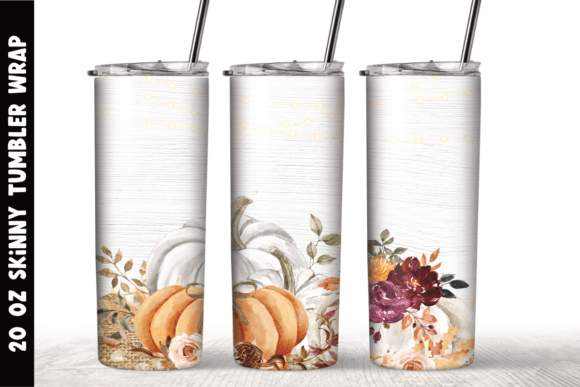 Fall Pumpkin Vintage Flower Tumbler Wrap: Graphics for Crafts