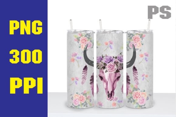 Floral Western Tumbler Design Cow Skull Graphics