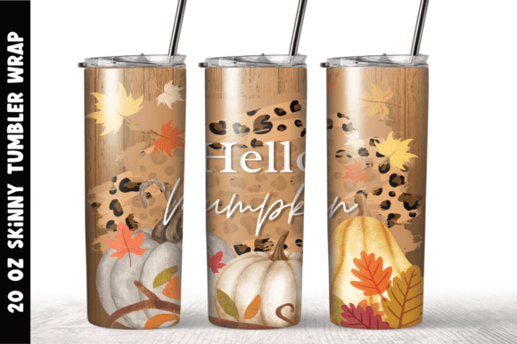 Hello Pumpkin Fall Leopard Tumbler Wrap: Graphics & Print Templates