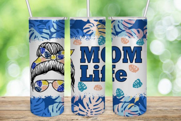 Messy Bun Mom Life Tropical Tumbler Wrap: Graphics for Crafts & Content