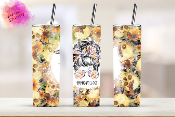 Mom Life Floral Skull 20oz Tumbler Graphics