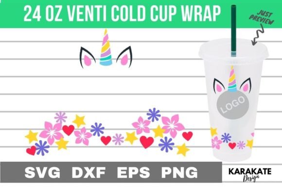 Pastel Unicorn 24 Oz Venti Hole Wrap SVG: Graphics for Crafts & Local Branding