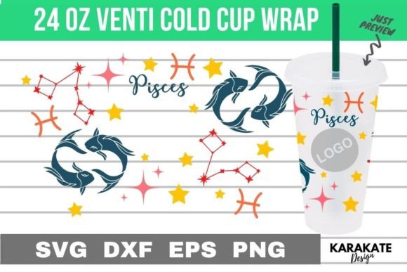 Pisces Zodiac Cup Hole Wrap: Graphics & Crafts Asset