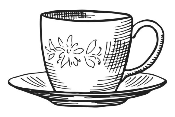 Teacup Engraving Graphics: Hand-Drawn Illustrations