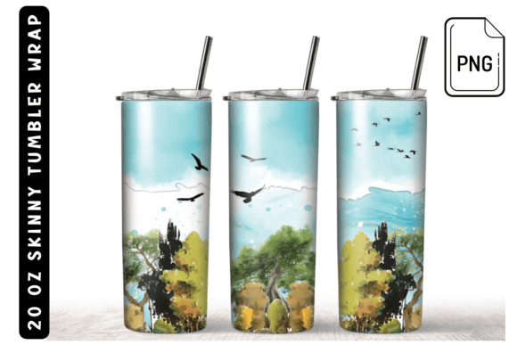 Watercolor Landscape Tumbler Sublimation: Graphics for Crafts Brands